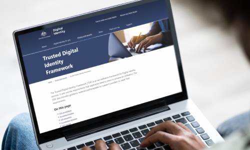 Image of laptop showing Trusted Digital Identity Framework webpage
